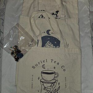Set of Book Themed Canvas Totes and Enamel Pins